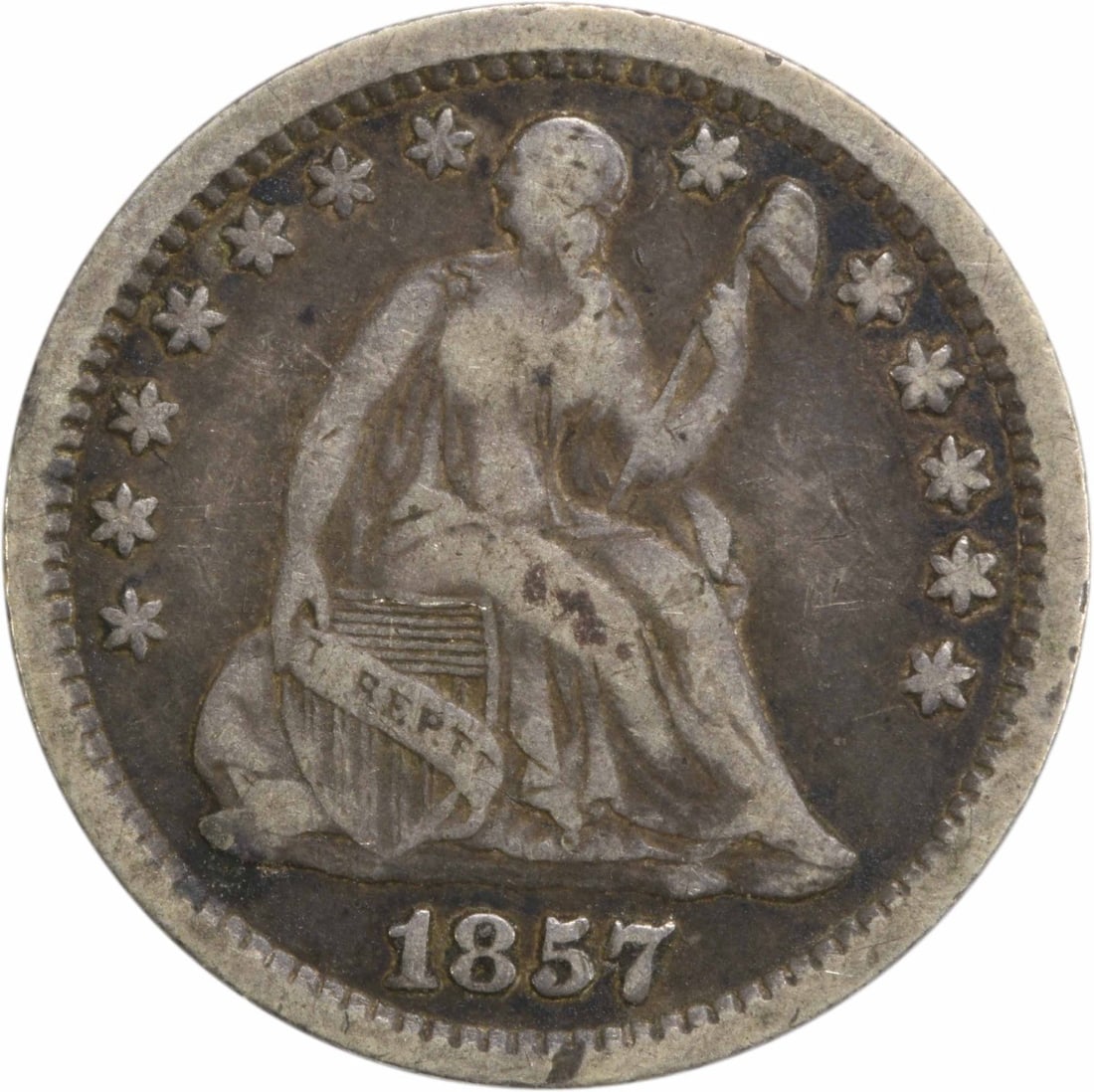 1857-O Liberty Seated Half Dime 90% Silver Uncertified Coin (1 of 2)