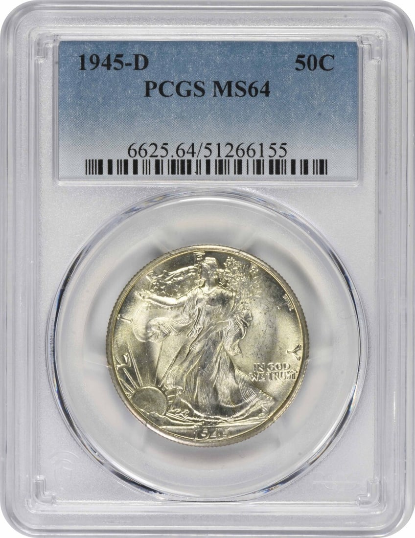 1945-D Walking Liberty Half Dollar MS64 PCGS Uncirculated 90% Silver (1 of 2)