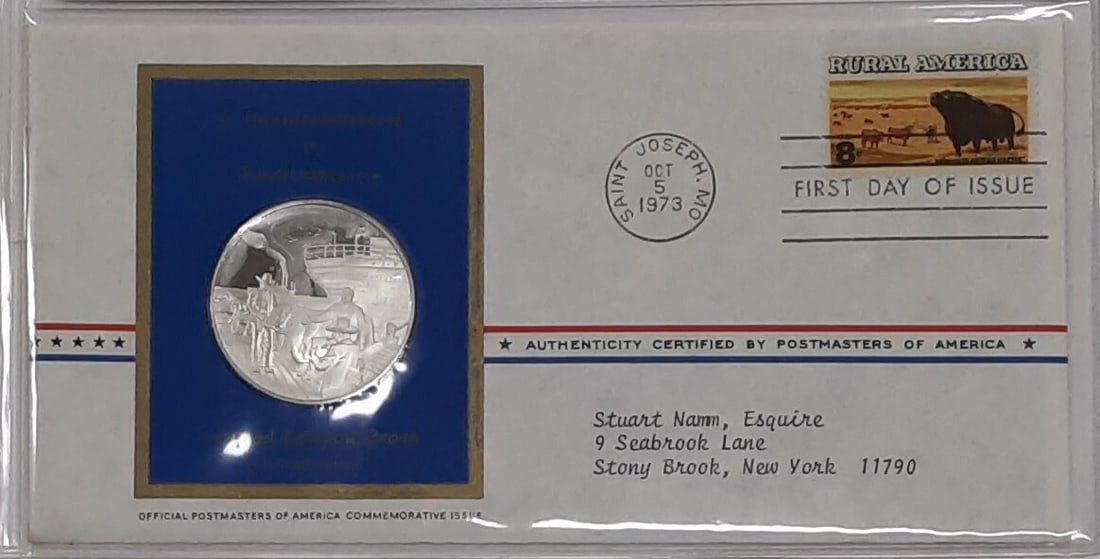 Sterling Silver 1973 Rural America Commemorative Medal Postmasters of America: Sterling Silver 1973 Rural America Commemorative Medal Postmasters of America This 1973 Postmasters of America commemorative medal was issued to celebrate Rural America. Struck in sterling silver by t