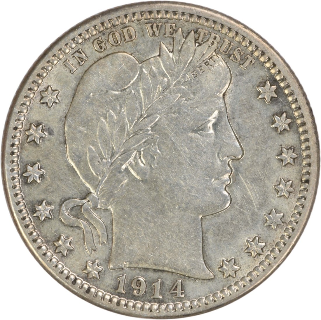 AU Barber Quarter 1914 Denver Mint 90 Percent Silver Uncertified (1 of 2)
