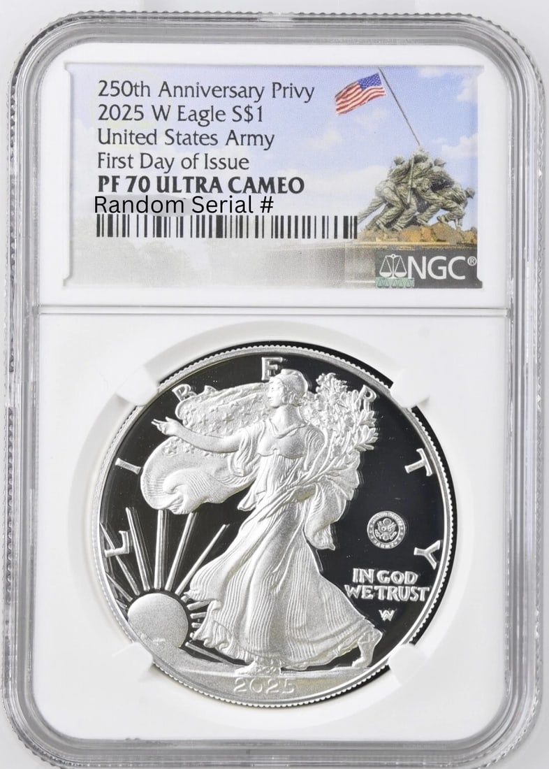 2025-W Proof American Silver Eagle NGC PF70 U.S. Army Privy $1 (1 of 2)