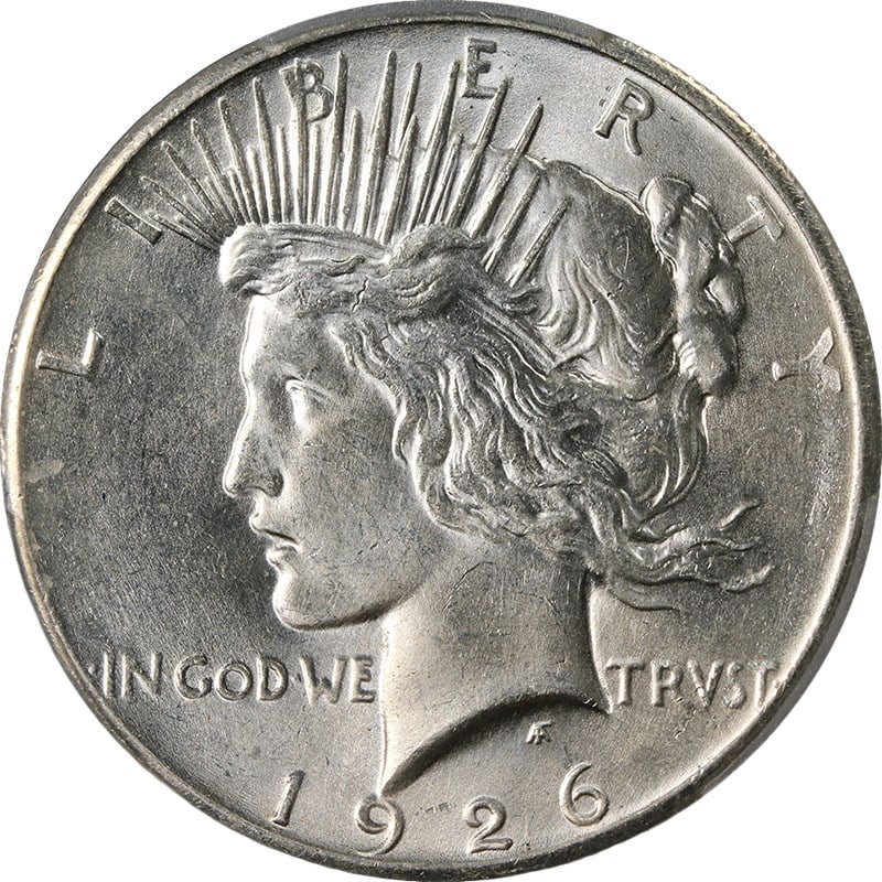 PCGS MS64 1926 Philadelphia Peace Dollar Silver Coin With Bright Luster: PCGS MS64 1926 Philadelphia Peace Dollar Silver Coin With Bright Luster This original 1926-P Peace Dollar is graded PCGS MS64, showcasing a blast white appearance with outstanding luster and a strong