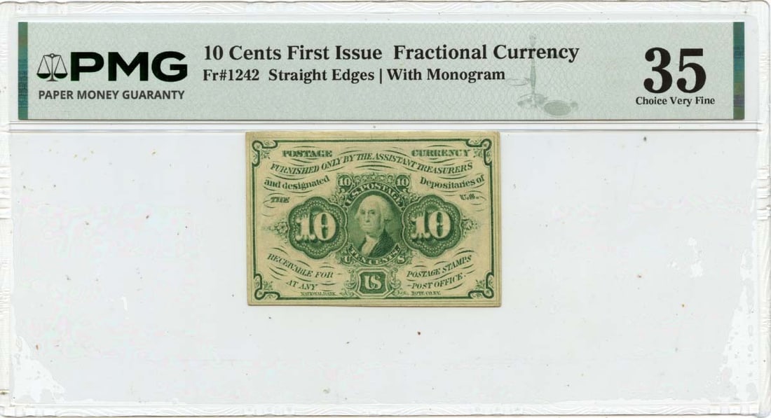 First Issue 10 Cent Fractional Currency United States PMG VF35 FR1242 (1 of 2)