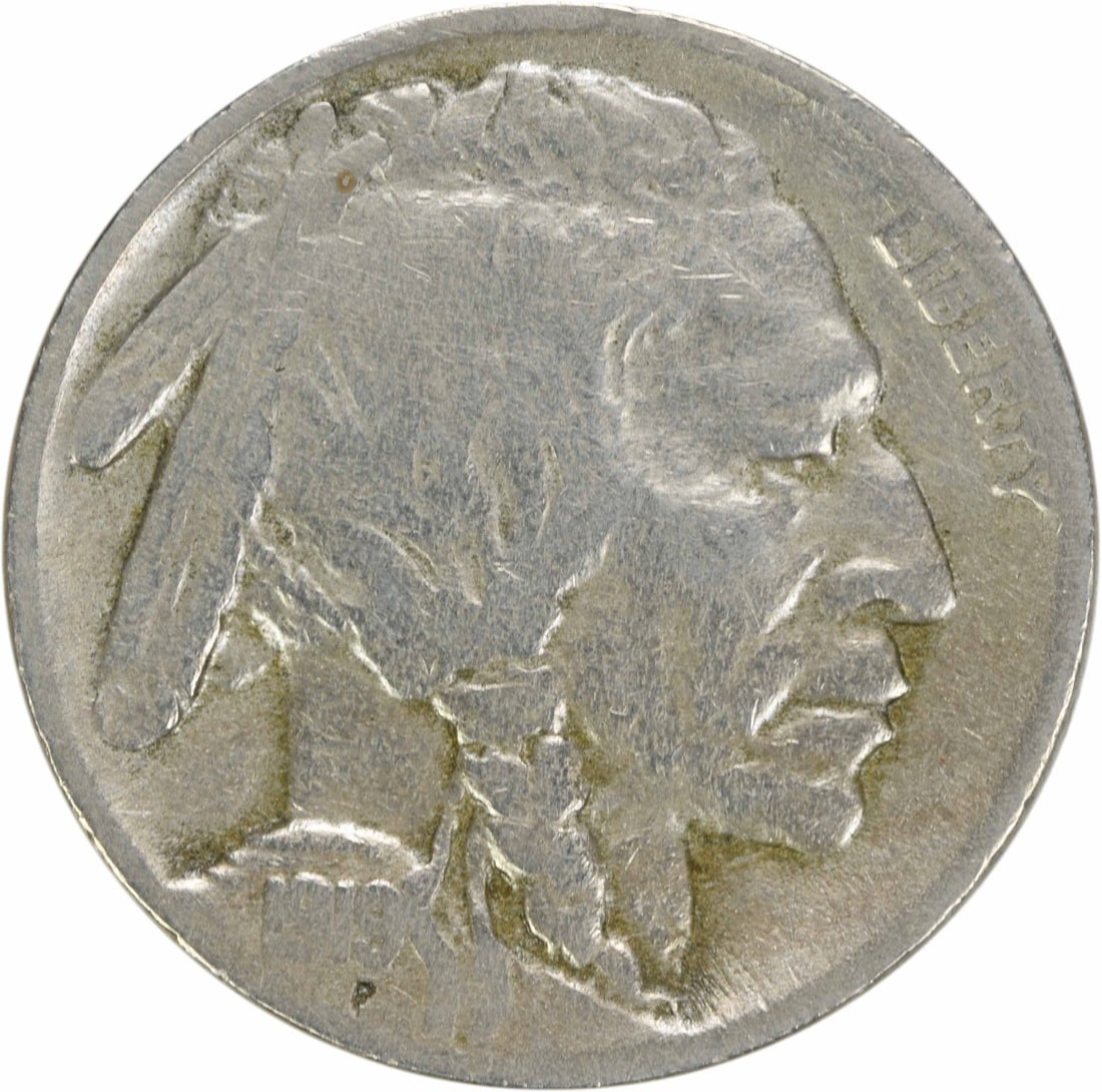 1919-S Buffalo Nickel 5C Coin by James Earle Fraser: 1919-S Buffalo Nickel 5C Coin by James Earle Fraser This 1919-S Buffalo Nickel is a notable piece of American coinage, originating from the San Francisco mint. Designed by James Earle Fraser, this coi