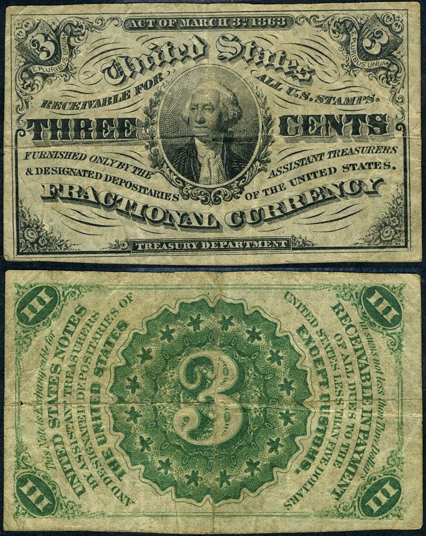 3 Cent 3rd Issue Fractional Note VF Circulated (1 of 3)