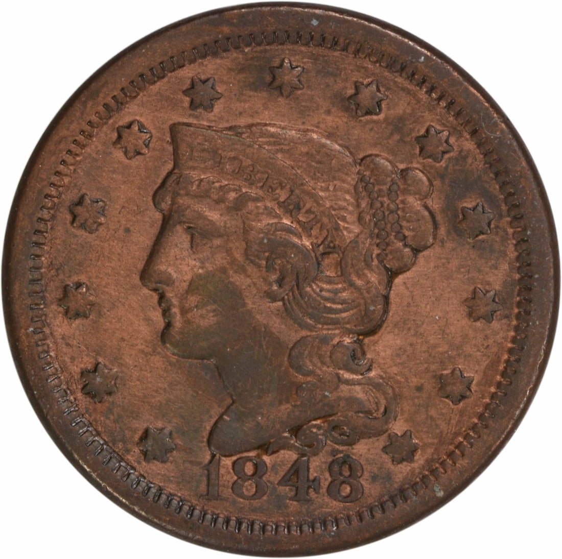 1848 Braided Hair Large Cent VF Uncertified Copper Coin (1 of 2)