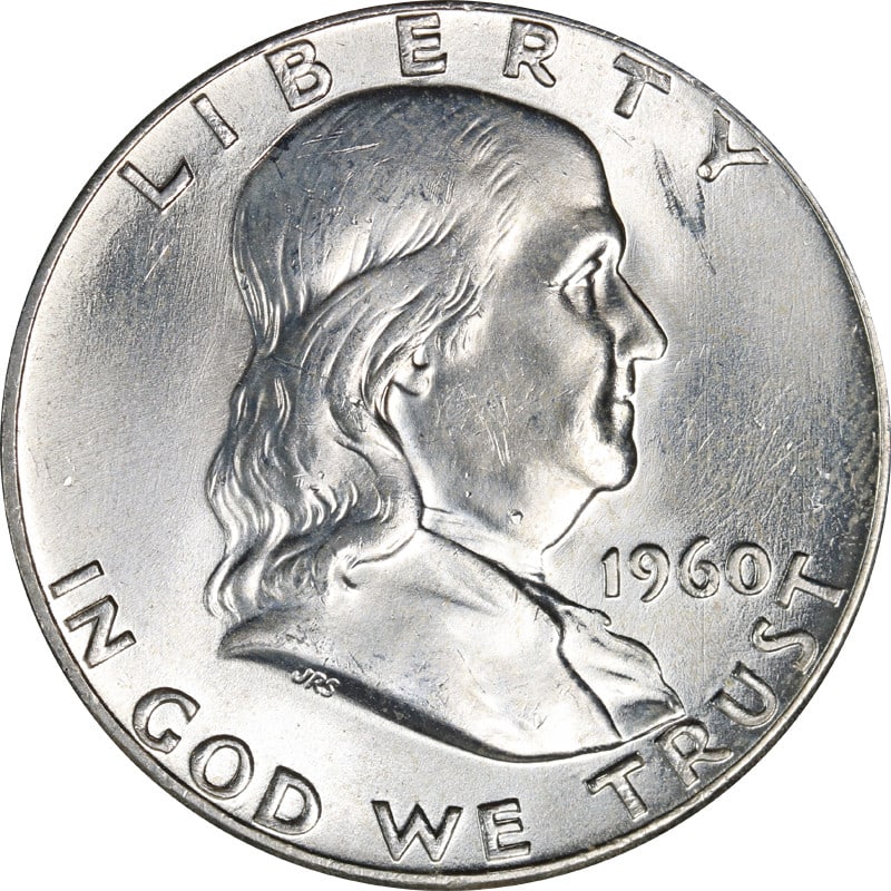 1960 Silver Half Dollar Philadelphia Mint Franklin Series: 1960 Silver Half Dollar Philadelphia Mint Franklin Series This 1960-P Franklin Half Dollar is a circulated coin composed of silver with a fineness of 0.9. It was minted in Philadelphia and remains unc