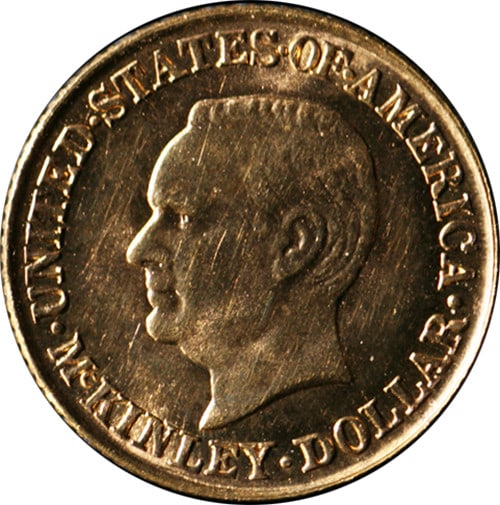 Choice BU 1916 McKinley Gold Dollar Commemorative Coin Uncirculated: Choice BU 1916 McKinley Gold Dollar Commemorative Coin Uncirculated This 1916 McKinley Commemorative Gold $1 coin is uncirculated with full luster and attractive color. It is graded Choice BU and feat