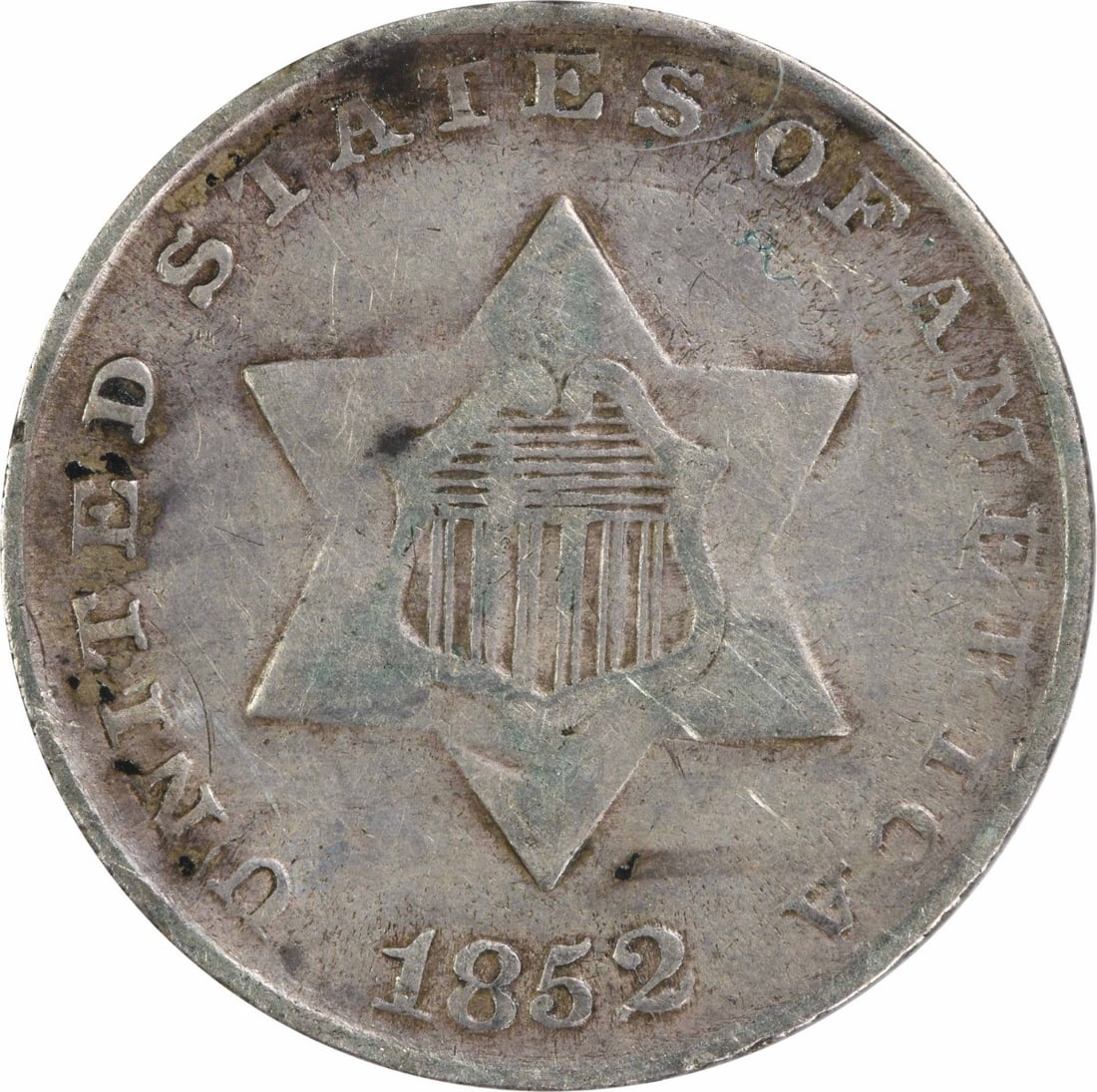 1852 Three Cent Silver Coin VF Uncertified Philadelphia Mint (1 of 2)