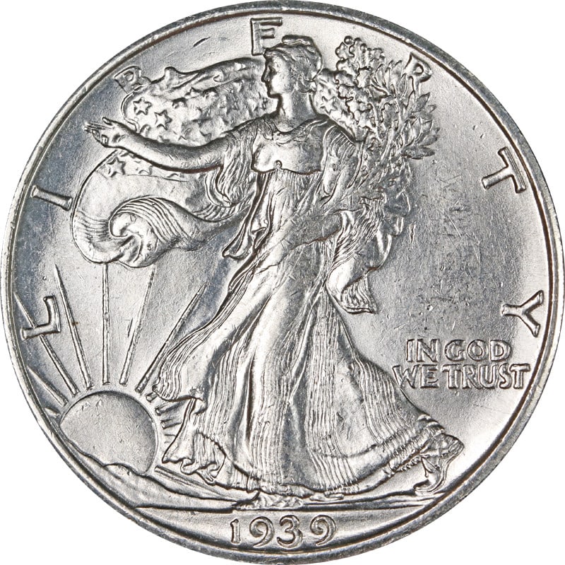 1939-D Walking Liberty Half Silver Coin Circulated: 1939-D Walking Liberty Half Silver Coin Circulated This 1939-D Walking Liberty Half showcases a classic design with a rich history. Crafted in silver with a fineness of 0.9, this coin is a true collec