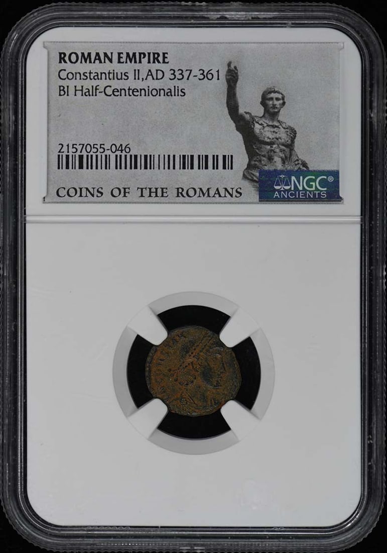 Roman Empire Constantius II BI Half-Centenionalis Coin NGC Certified: Roman Empire Constantius II BI Half-Centenionalis Coin NGC Certified This is a Roman Empire BI Half-Centenionalis coin from the reign of Constantius II, dating from AD 337-361. The coin is certified b