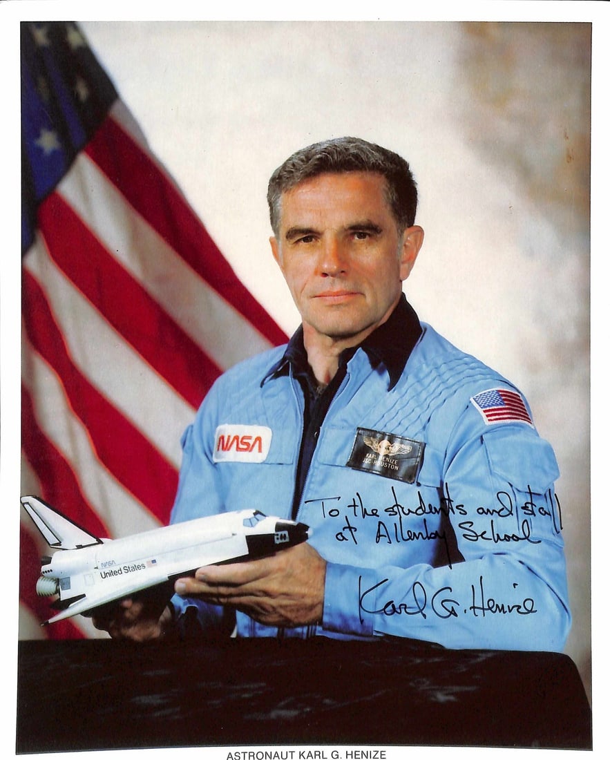 Karl G. Henize Signed NASA STS-51F Photo Beckett Certified: Karl G. Henize Signed NASA STS-51F Photo Beckett Certified This authentic signed NASA portrait features Karl G. Henize (1926-1993), a distinguished scientist-astronaut and mission specialist. The phot