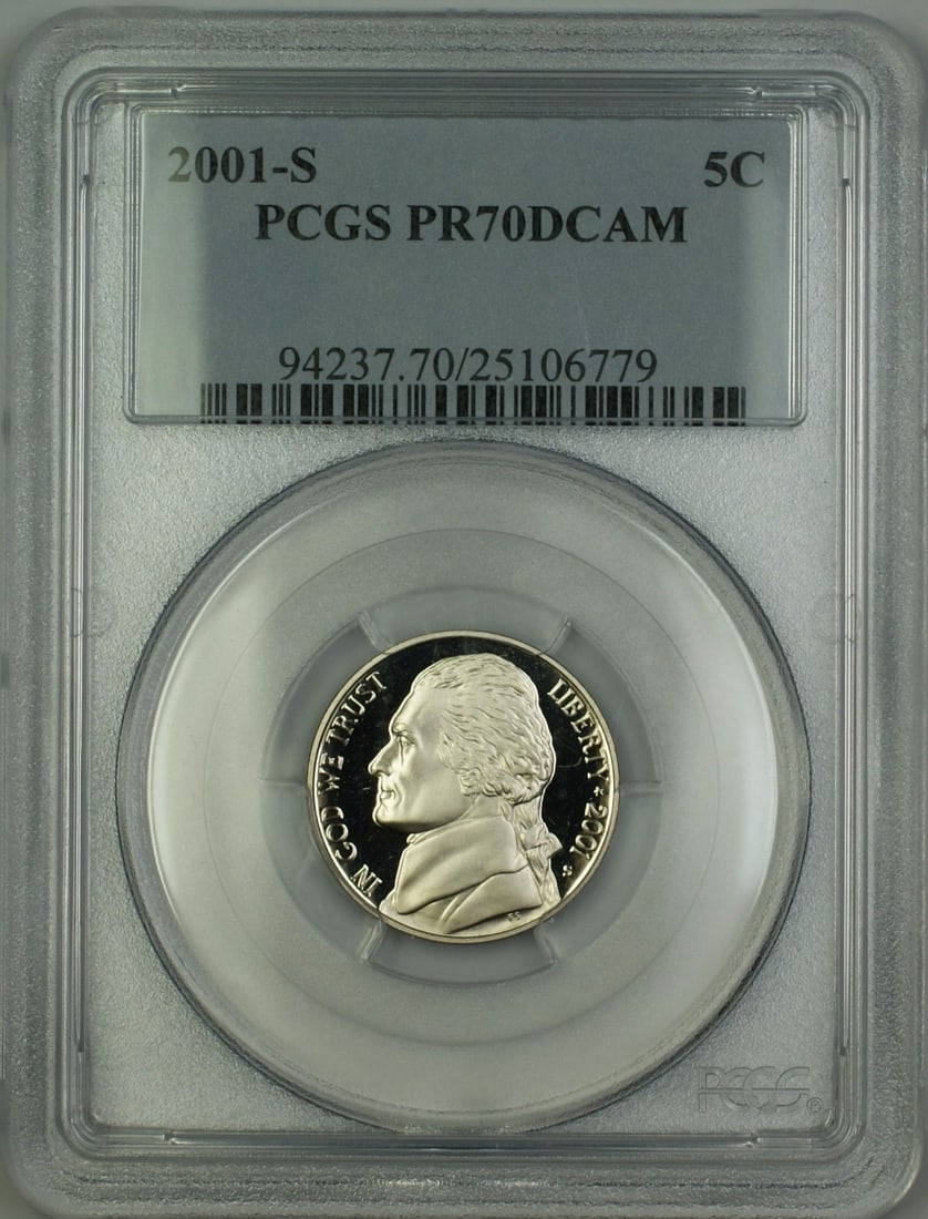 PCGS PR70 Deep Cameo 2001-S Proof Jefferson Nickel Five Cent Coin (1 of 2)