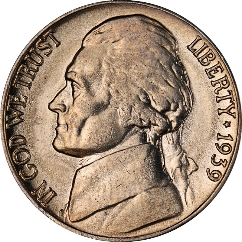 1939 Denver Mint Jefferson Nickel Circulated United States Coin (1 of 2)