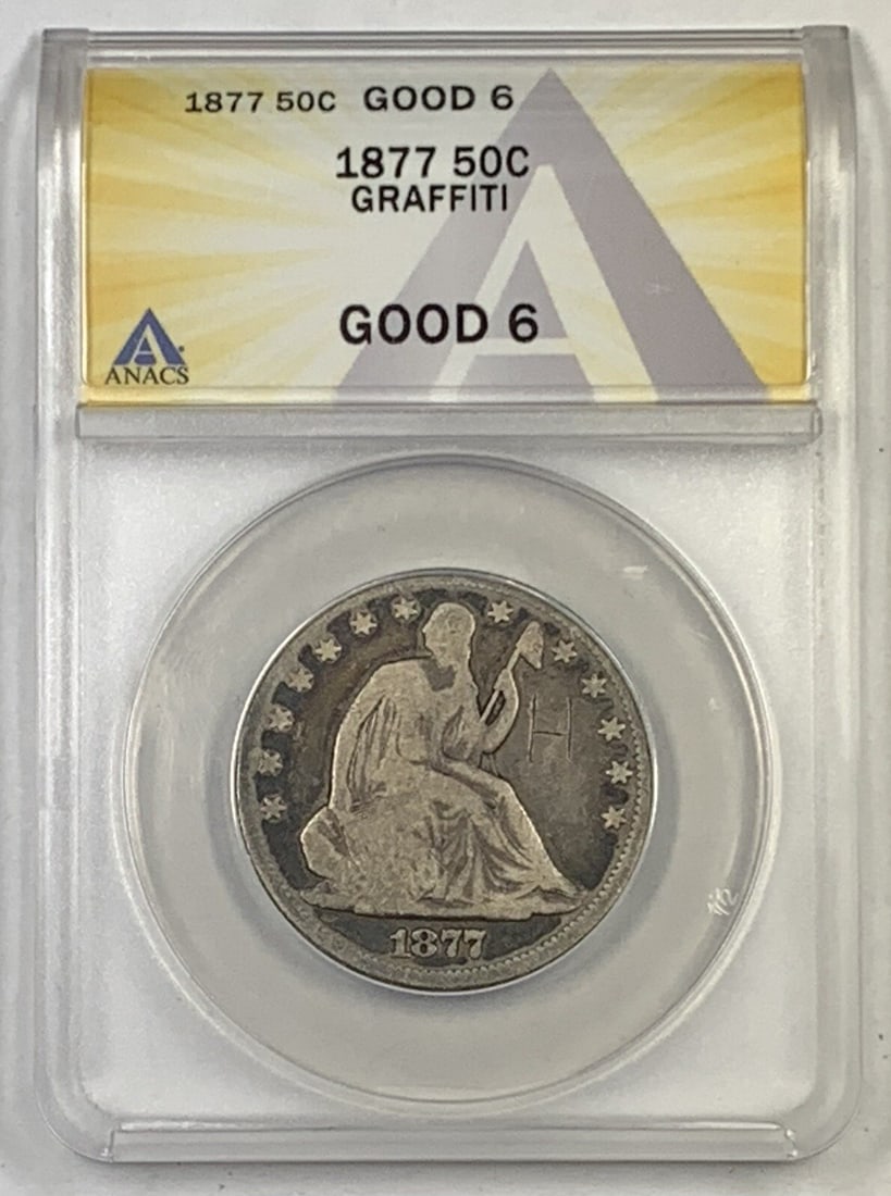 1877 Seated Liberty 50C Half Dollar ANACS G 6 Details Certified Coin (1 of 2)