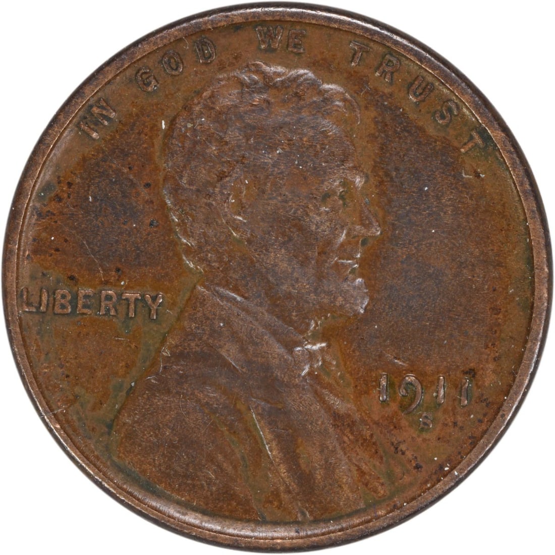 1911-S Lincoln Wheat Cent EF Uncertified Copper Coin (1 of 2)