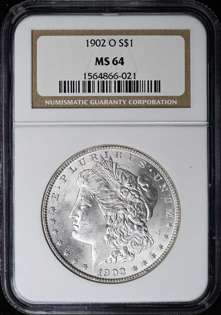 NGC MS64 1902-O Morgan Silver Dollar Uncirculated New Orleans Mint: NGC MS64 1902-O Morgan Silver Dollar Uncirculated New Orleans Mint This 1902-O Morgan Dollar is graded MS64 by NGC and remains uncirculated. Minted in New Orleans, this pre-owned coin is an excellent