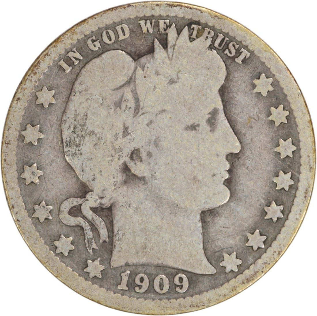 1909 New Orleans Mint Barber Quarter 90 Percent Silver Uncertified Coin (1 of 2)