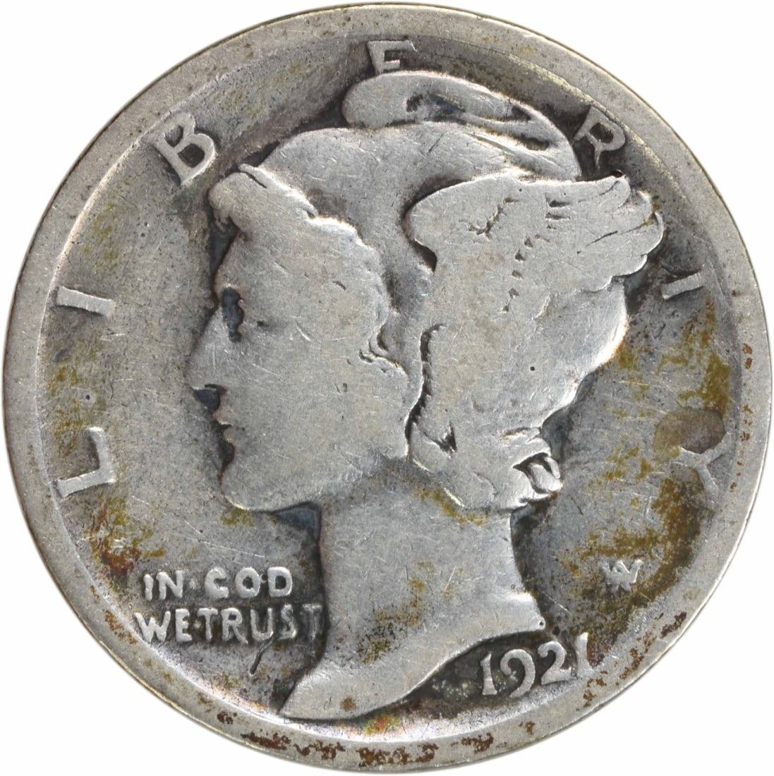 1921 Mercury Dime 10C Uncertified Philadelphia Mint Silver Coin (1 of 2)