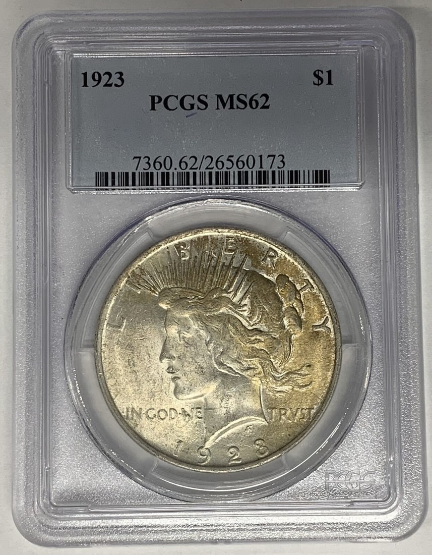 1923 Peace Dollar Silver Coin PCGS MS 62 Light Toning (1 of 2)