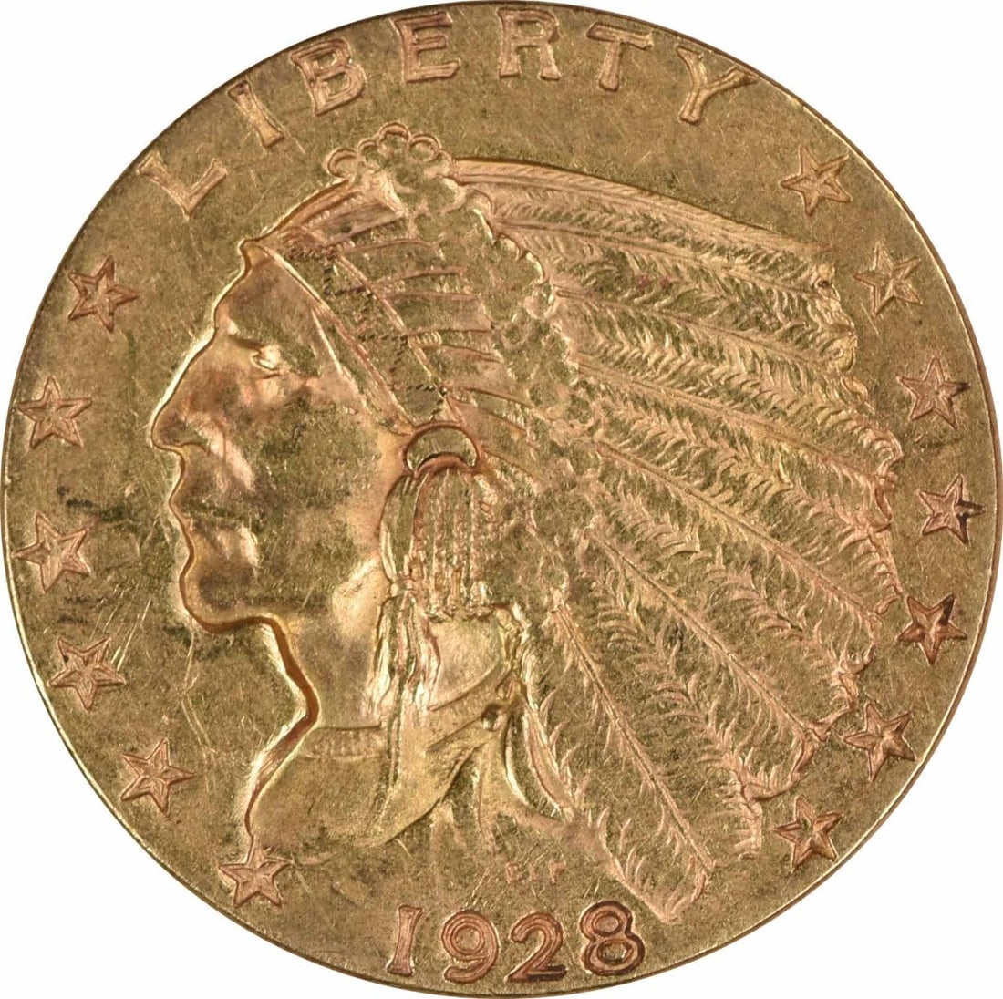 1928 Indian Head $2.50 Gold Coin AU Uncertified Philadelphia Mint: 1928 Indian Head $2.50 Gold Coin AU Uncertified Philadelphia Mint This 1928 $2.50 Gold Indian coin from the United States features the iconic design by Bela Lyon Pratt. Struck at the Philadelphia Mint