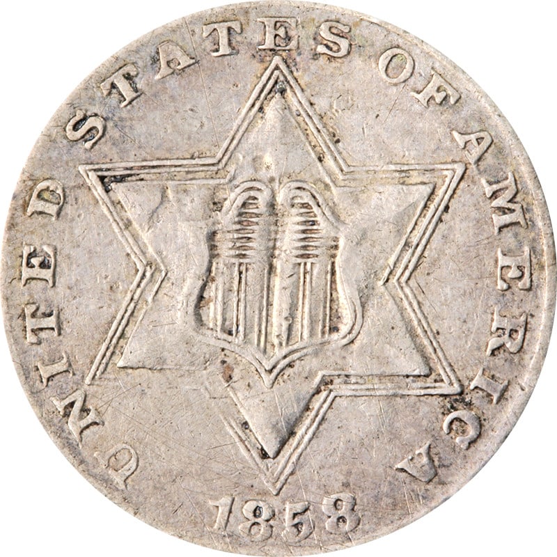 1858 United States Silver Three Cent Piece Coin (1 of 2)