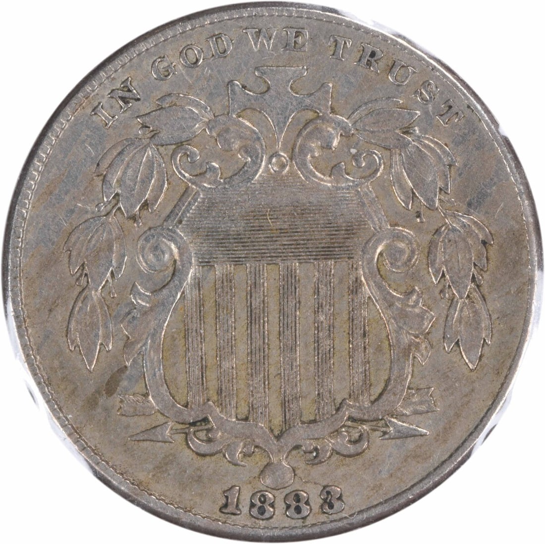 1883 Shield Nickel 5C FS-302 by Longacre Uncertified: 1883 Shield Nickel 5C FS-302 by Longacre Uncertified This 1883 Shield Nickel is an exquisite collectible from the Philadelphia Mint. Featuring a design by James Barton Longacre, this coin is graded as
