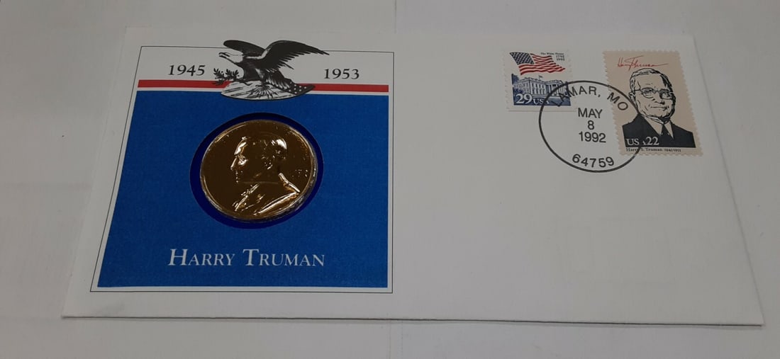 Bronze Harry S Truman Medal in First Day Cover Hail to The Chiefs Series: Bronze Harry S Truman Medal in First Day Cover Hail to The Chiefs Series This is a Harry S. Truman Presidential Medal presented in a First Day Cover, part of the White House Historical Association and