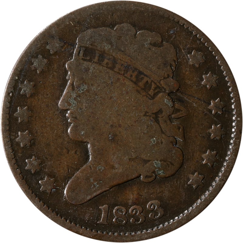 1833 United States Copper Half Cent Circulated Coin (1 of 2)