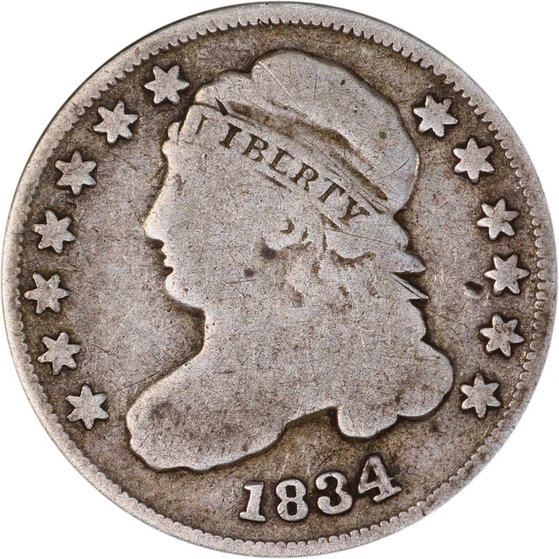 1834 Silver Dime United States Bust Circulated Coin (1 of 2)