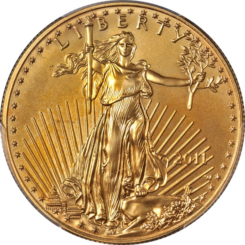 PCGS MS69 2011-W $50 Gold Eagle Burnished 25th Anniversary Blue Label Coin (1 of 4)