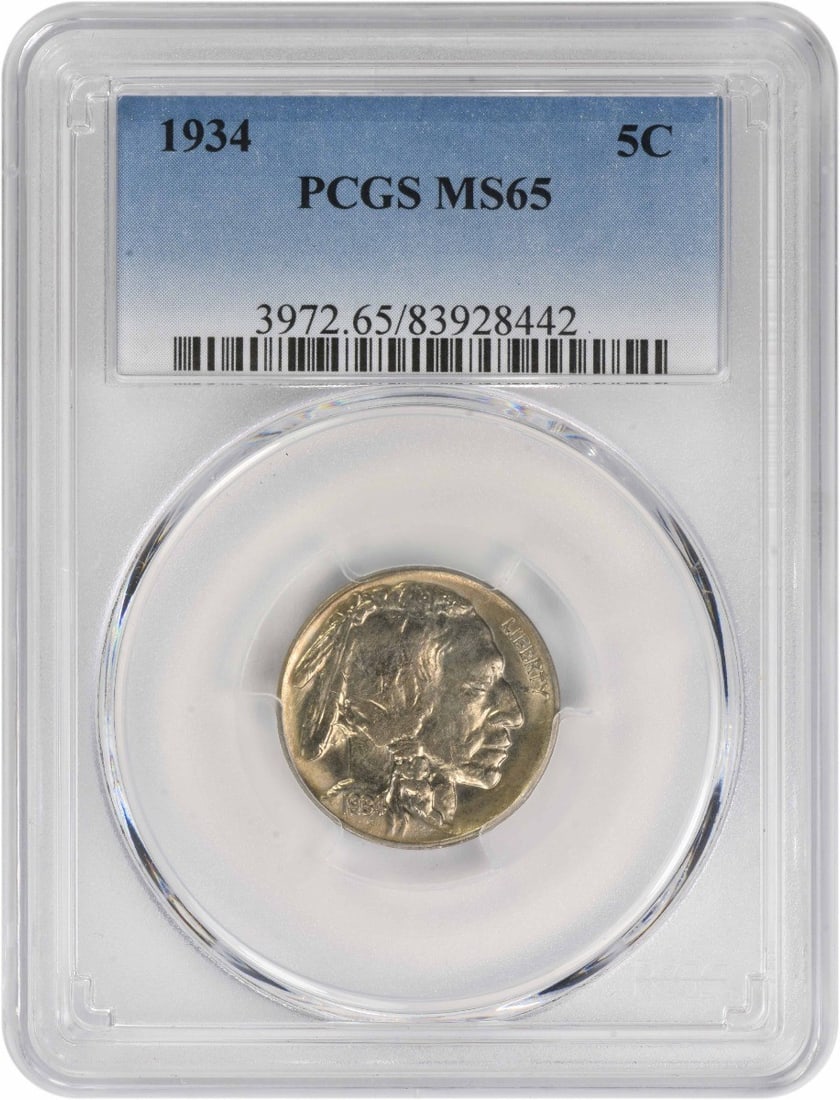 1934 United States Buffalo Nickel PCGS MS65 Uncirculated Five Cent Coin (1 of 2)