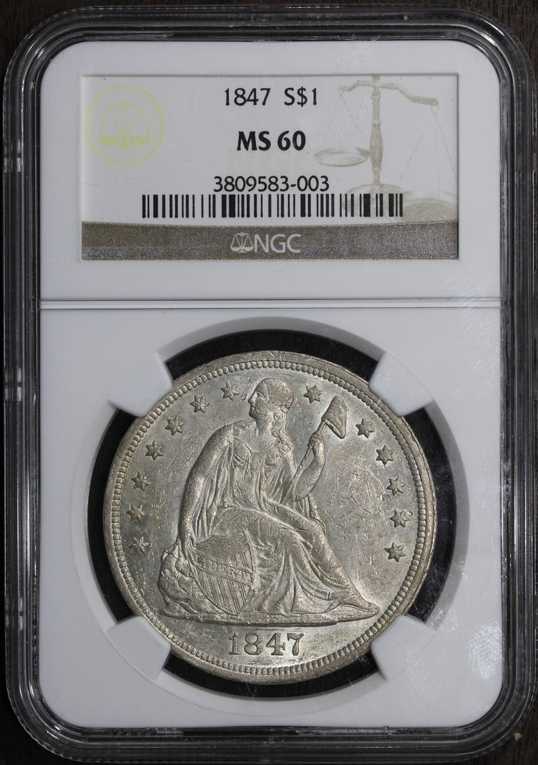 1847 Silver Seated Liberty Dollar NGC MS60 No Motto (1 of 4)