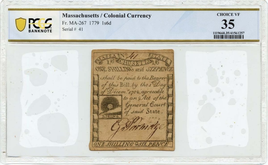 1779 Massachusetts Colonial Note 1s6d FR#MA-267 PCGS VF35 Paul Revere (1 of 2)