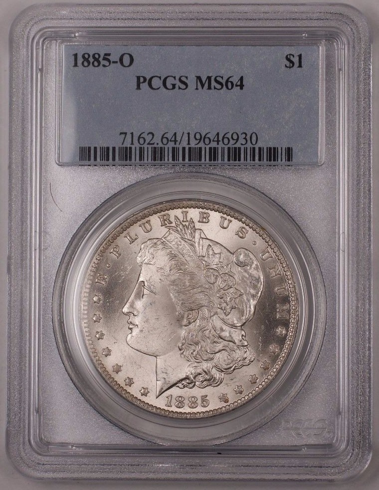 PCGS MS64 1885-O Morgan Silver Dollar Uncirculated New Orleans Mint: PCGS MS64 1885-O Morgan Silver Dollar Uncirculated New Orleans Mint This 1885-O US Morgan Silver Dollar is certified by PCGS with a grade of MS 64, indicating it is in uncirculated condition. Minted i