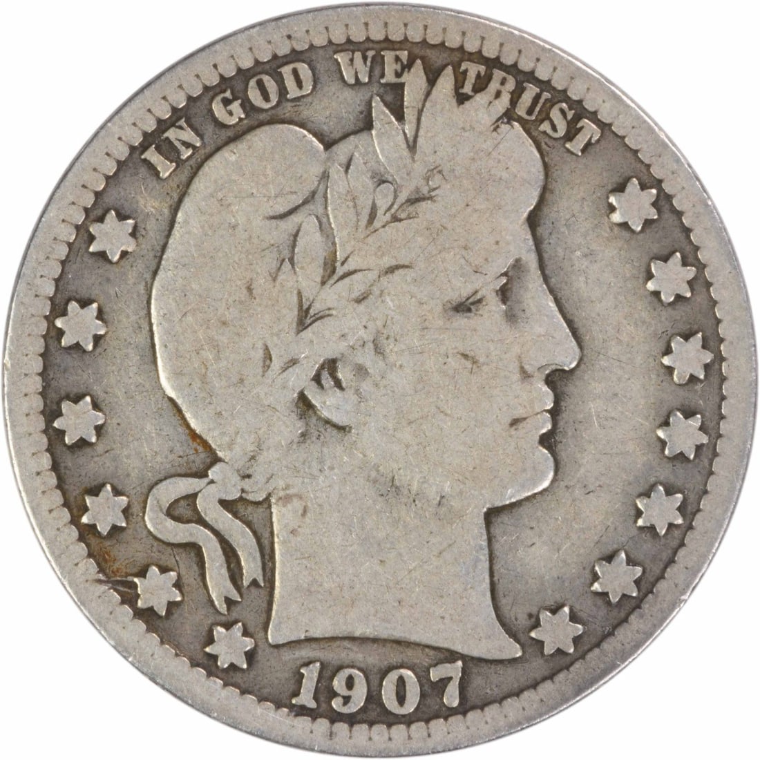 San Francisco Mint 1907 Barber Quarter 90 Percent Silver Uncertified VG (1 of 2)