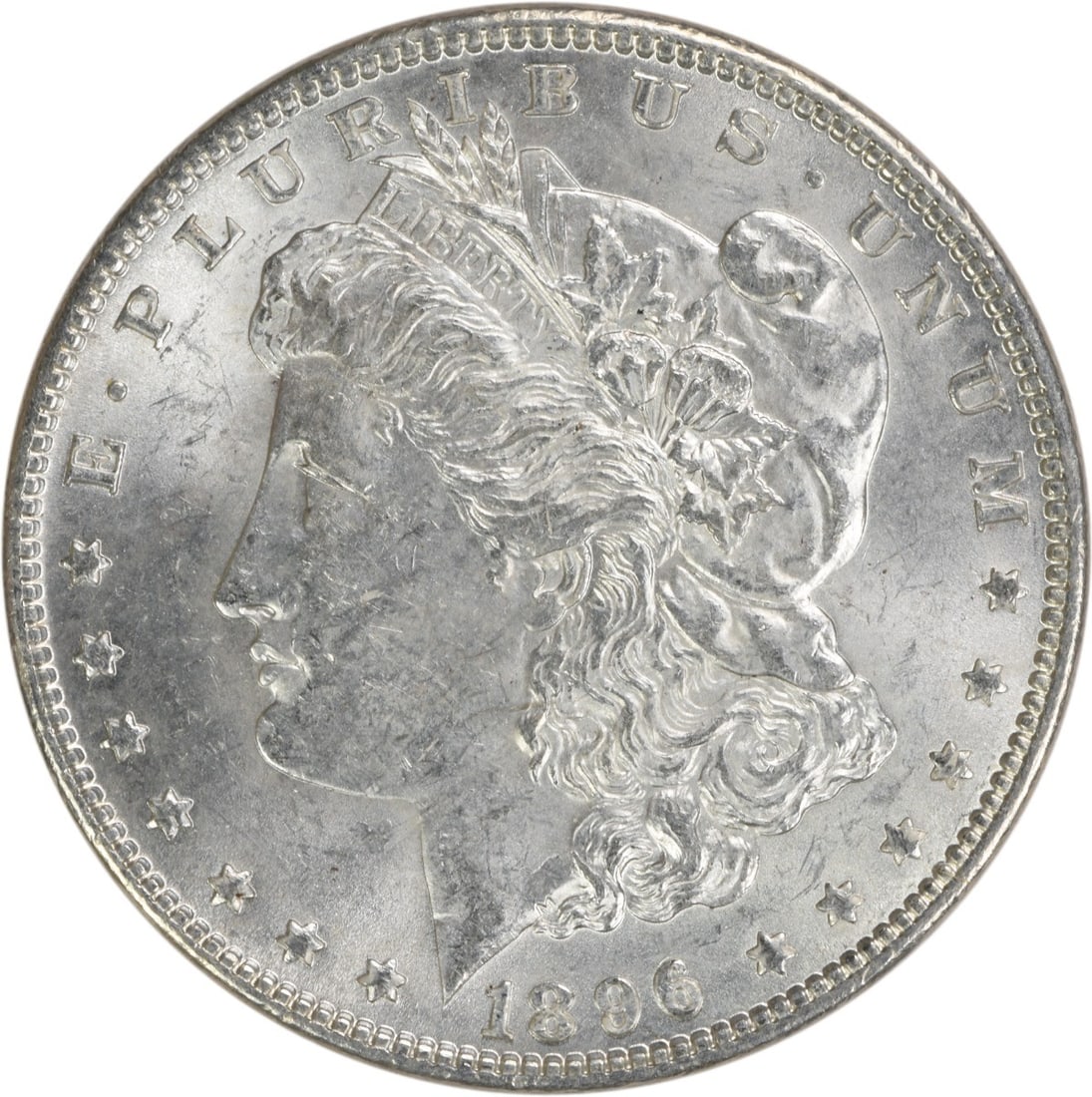 1896 Morgan Silver Dollar BU Uncertified Silver Coin: 1896 Morgan Silver Dollar BU Uncertified Silver Coin This 1896 Morgan Silver Dollar is a remarkable piece, featuring an uncirculated grade (BU) and composed entirely of silver. The coin was minted wit