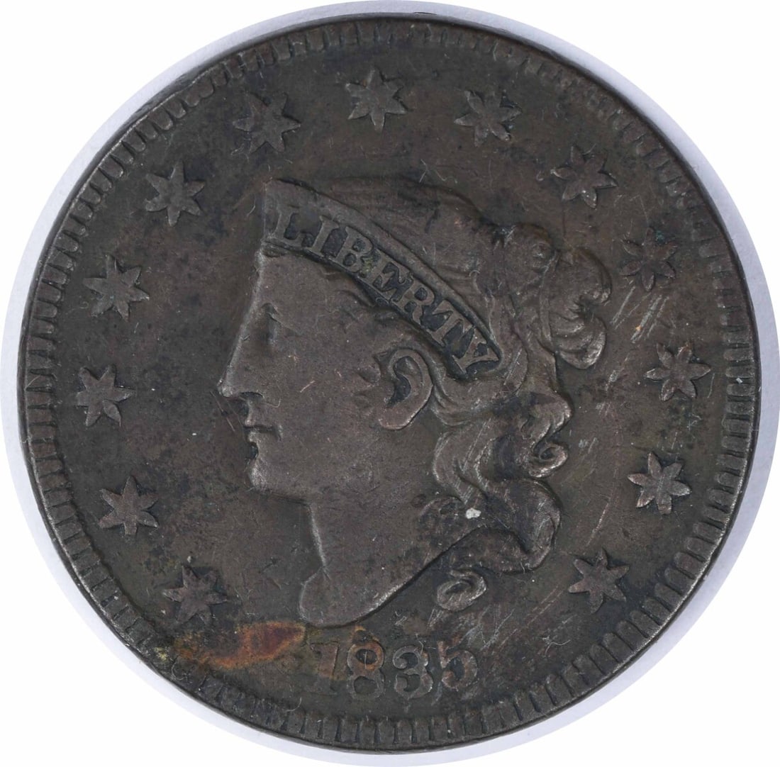 1835 Large Cent Coronet Head Copper Coin VF Uncertified (1 of 2)