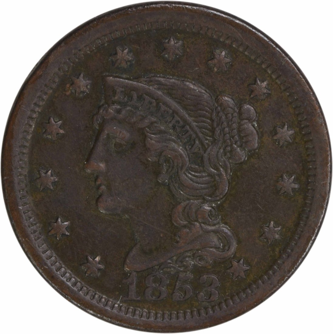 1853 Braided Hair Large Cent EF Uncertified Philadelphia Mint (1 of 2)