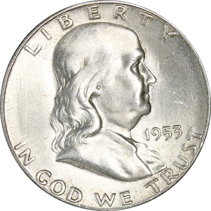1953 San Francisco Mint Silver Franklin Half Dollar Coin (1 of 2)