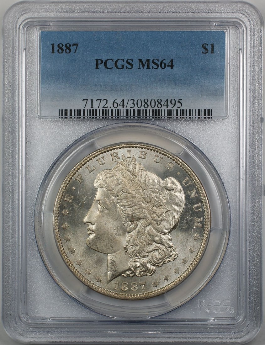 PCGS MS-64 1887 VAM-11 Morgan Dollar Silver Coin Philadelphia Mint: PCGS MS-64 1887 VAM-11 Morgan Dollar Silver Coin Philadelphia Mint This 1887 VAM-11 Morgan Silver Dollar is certified by PCGS with a grade of MS 64. Struck in Philadelphia, it is composed of silver an