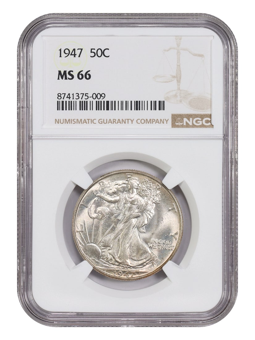 1947 Walking Liberty Half Dollar NGC Graded MS66 Uncirculated: 1947 Walking Liberty Half Dollar NGC Graded MS66 Uncirculated This is a 1947 Walking Liberty Half Dollar, certified by NGC with a grade of MS66. The coin is uncirculated and was minted in Philadelphia