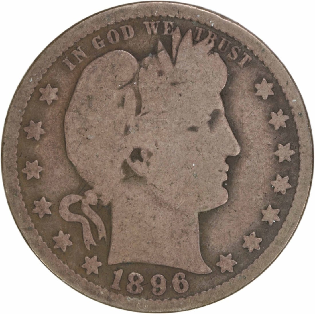 1896-O Barber Silver Quarter 25C G Uncertified Coin: 1896-O Barber Silver Quarter 25C G Uncertified Coin This 1896-O Barber Silver Quarter is a noteworthy addition for collectors. Originating from the United States, this coin was minted in New Orleans a