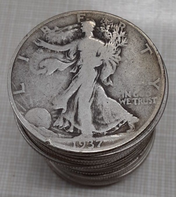 Roll of 20 1937-D Liberty Walking Half Dollars 90 Percent Silver Circulated (1 of 4)