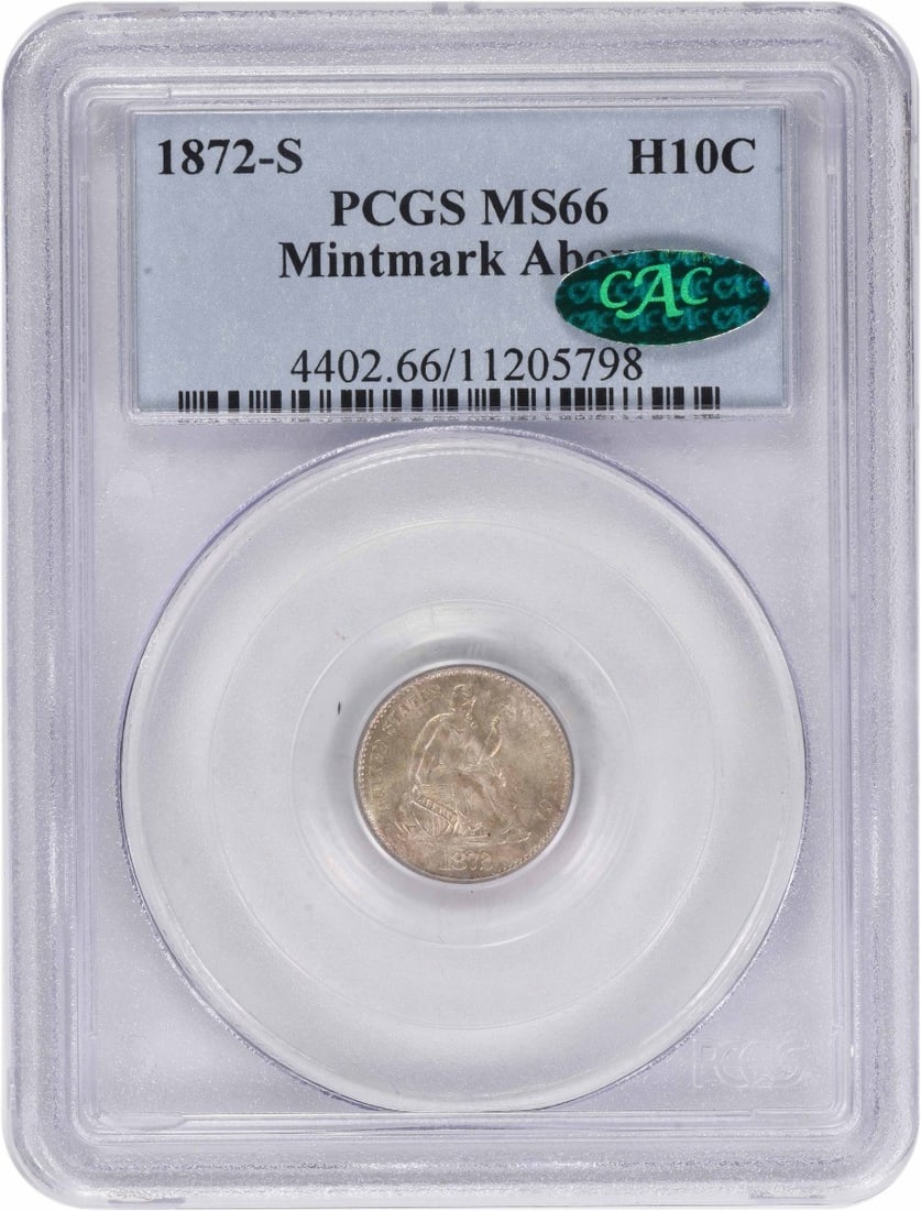 MS66 PCGS CAC 1872-S Seated Liberty Half Dime San Francisco Mint Silver Coin: MS66 PCGS CAC 1872-S Seated Liberty Half Dime San Francisco Mint Silver Coin This 1872-S Liberty Seated Silver Half Dime is certified MS66 by PCGS and features the CAC sticker for quality assurance. S