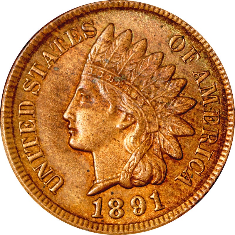 1891 Copper Indian Head Cent Circulated US Coin: 1891 Copper Indian Head Cent Circulated US Coin This is a circulated 1891 Indian Cent from the United States, composed of copper. The coin is uncertified and is in pre-owned condition. Specifications