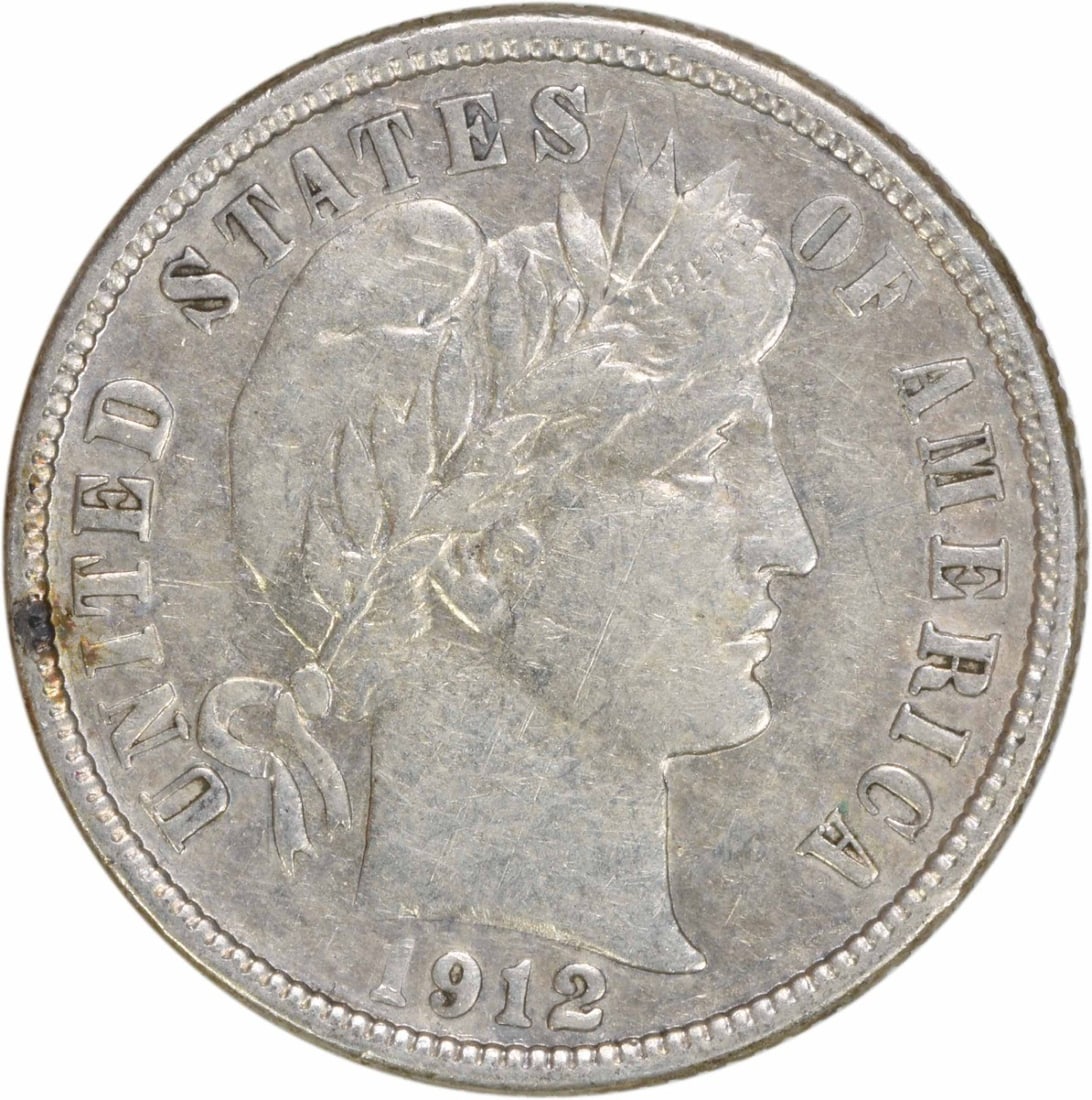 1912-D Barber Silver Dime AU Uncertified 10C Coin: 1912-D Barber Silver Dime AU Uncertified 10C Coin This 1912-D Barber Silver Dime features a stunning design by Charles E. Barber. Minted in Denver, this coin is an excellent representation of early 20