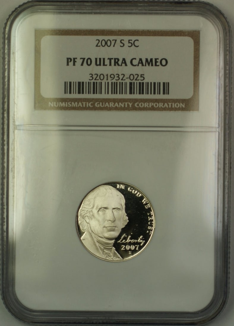 NGC PR-70 Ultra Cameo 2007-S Jefferson Nickel Proof 5C United States Coin (1 of 2)