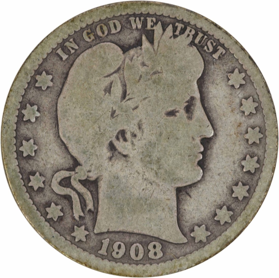 1908-S Barber Quarter 25C Silver Uncertified Coin (1 of 2)