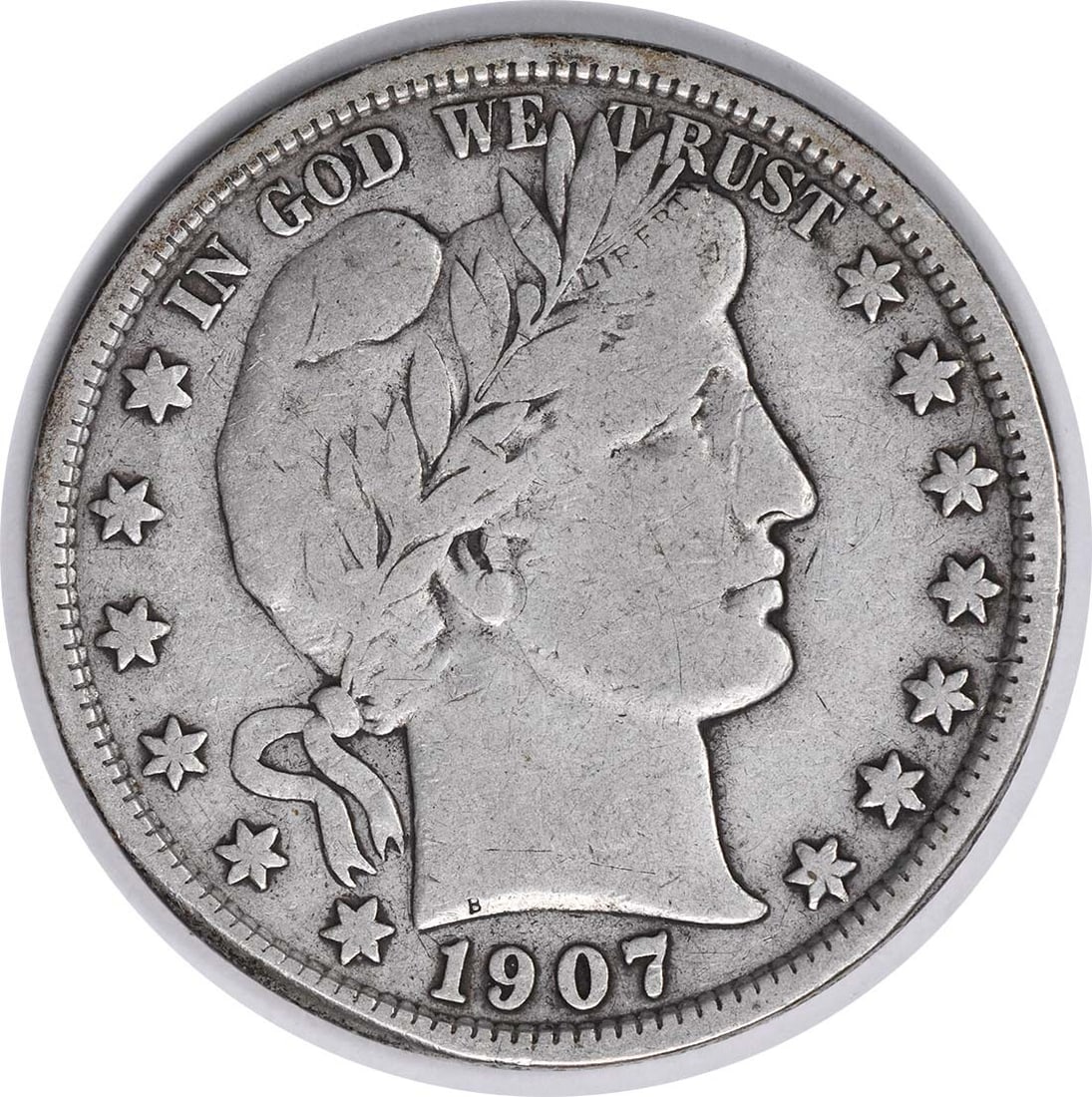 1907-S Barber Silver Half Dollar 90% Silver Circulated Coin: 1907-S Barber Silver Half Dollar 90% Silver Circulated Coin This 1907-S/S Barber Silver Half Dollar is a remarkable piece of coinage history. Struck at the San Francisco Mint, this coin features the i